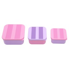 Tesco Pink and Lilac Stripe Nested Lunch Snack Pots 3 Pieces
