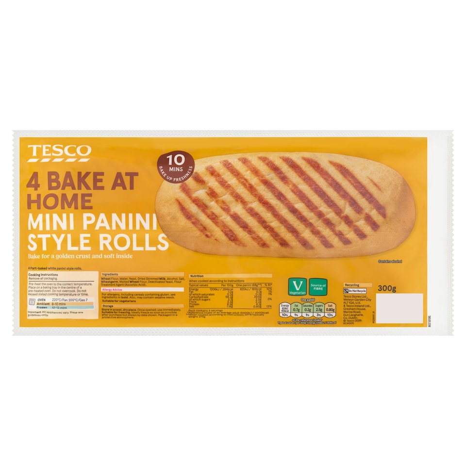 Tesco Bake at Home Mini Panini Style Rolls 4 pack