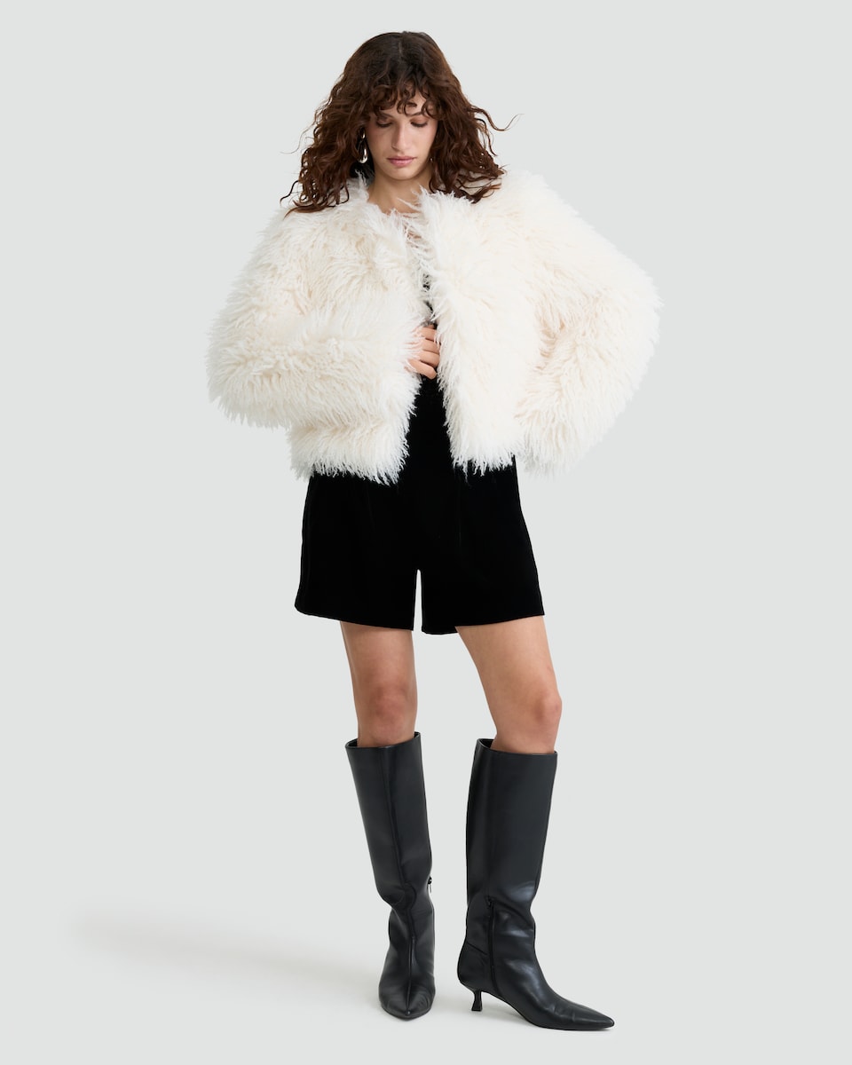image 1 of The F&F Edit Faux Fur Cropped Jacket in White