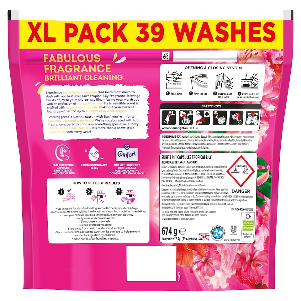 image 1 of Surf Tropical Lily Laundry Washing Capsules 39 Washes 674g