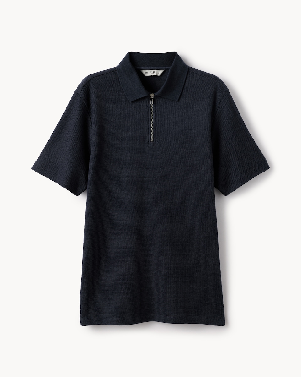 image 1 of F&F Cotton Rich Textured Polo Shirt in Navy