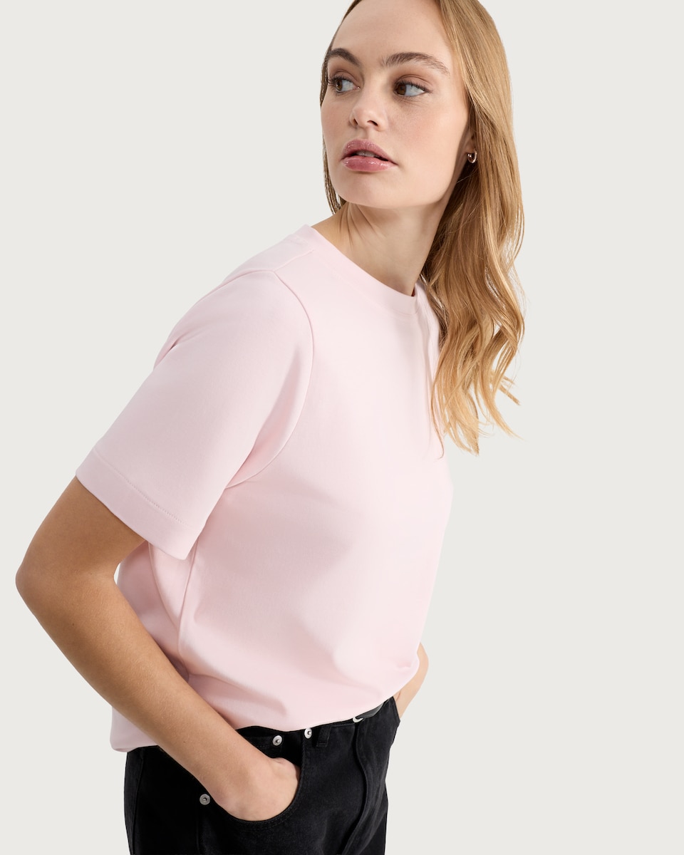 image 1 of F&F Pure Cotton Heavyweight Crew Neck T-Shirt in Pink