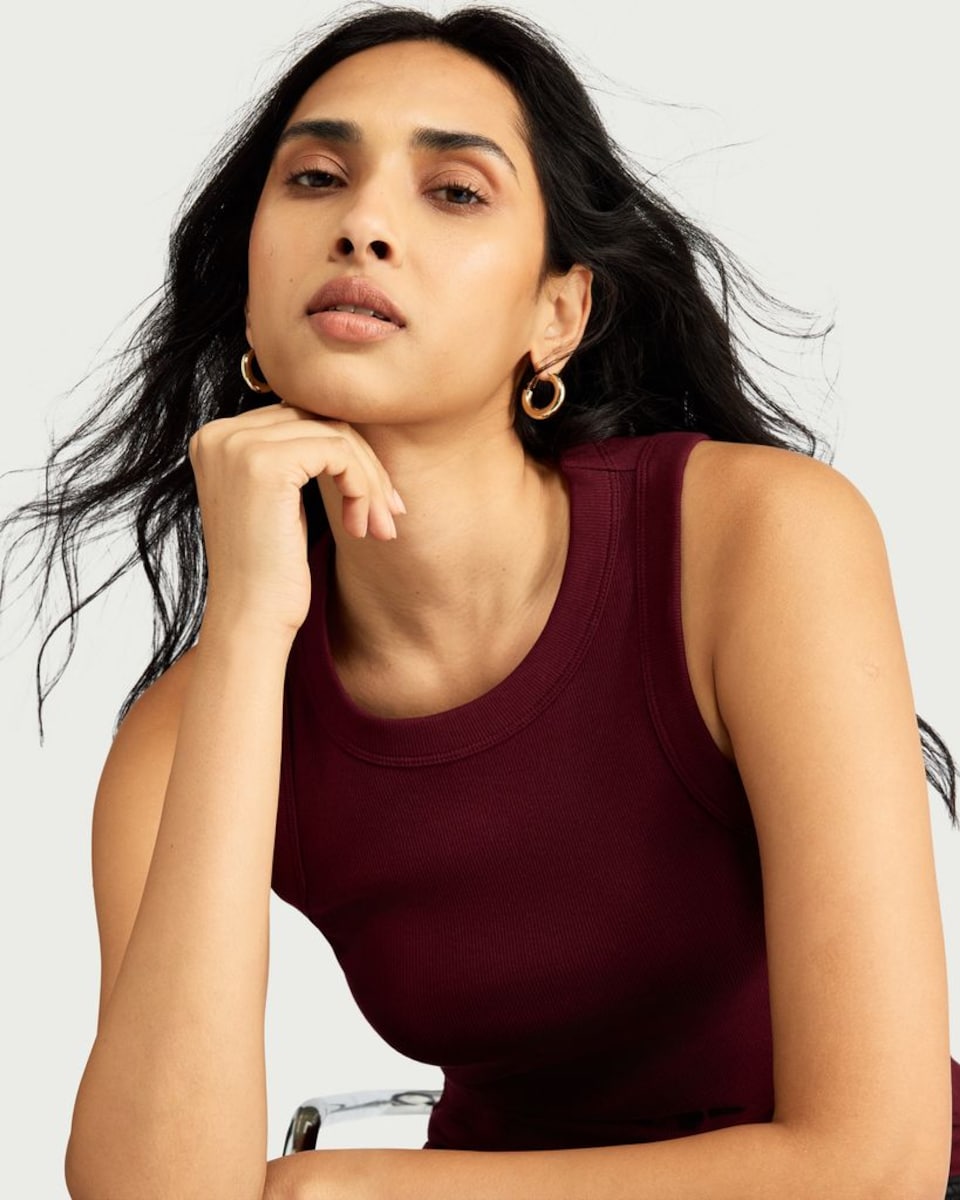 image 1 of F&F Cotton Rich Ribbed Vest in Burgundy