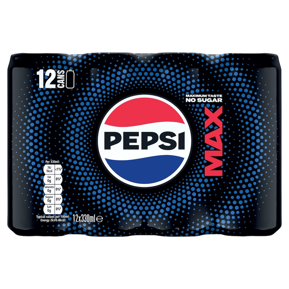 Pepsi Max Zero Sugar Cola Cans 12 x 330ml 