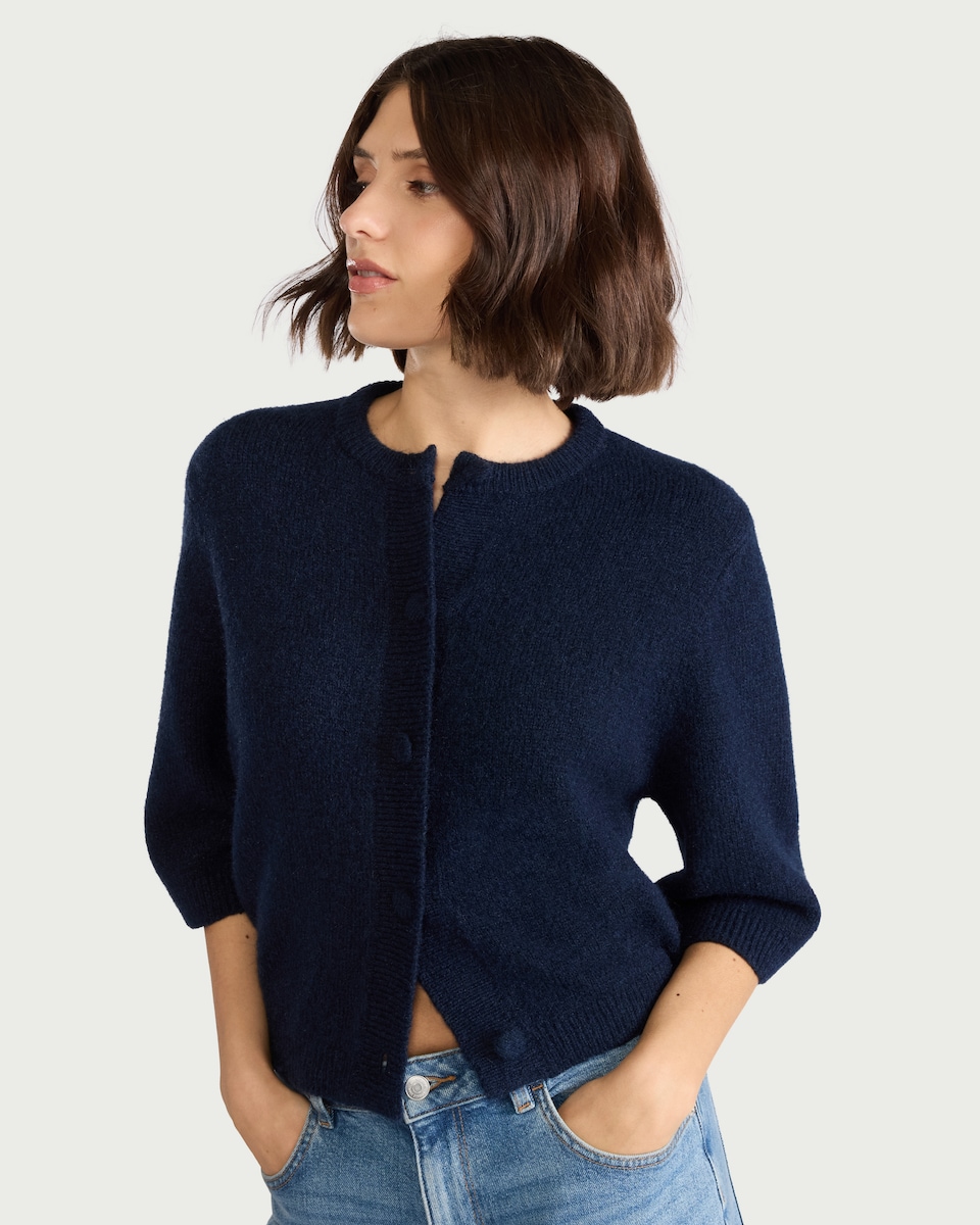 image 1 of F&F Knitted 3/4 Sleeve Cardigan in Navy