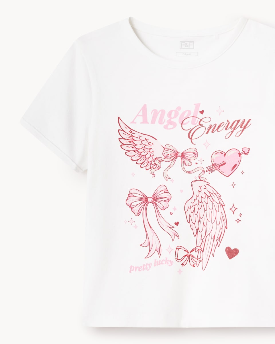 image 1 of F&F Girls Cotton Rich Angel Energy T-Shirt in White