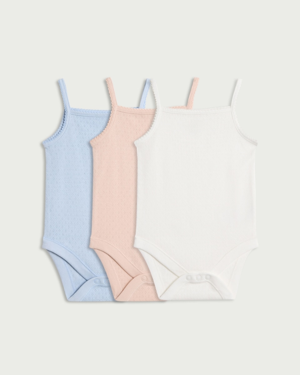 image 1 of F&F Baby 3-Pack Pure Cotton Pointelle Sleeveless Bodysuits in Multi