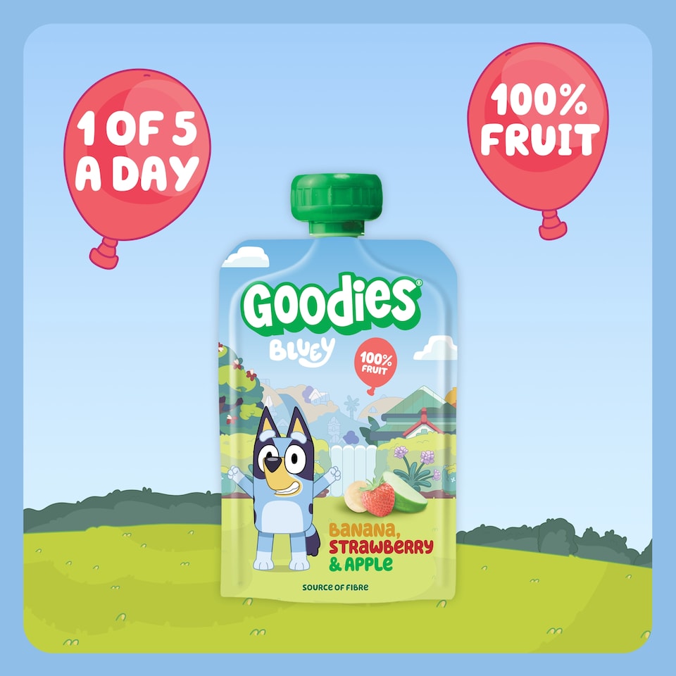 image 1 of Goodies Bluey Banana Strawberry & Apple Pouch 4x100g