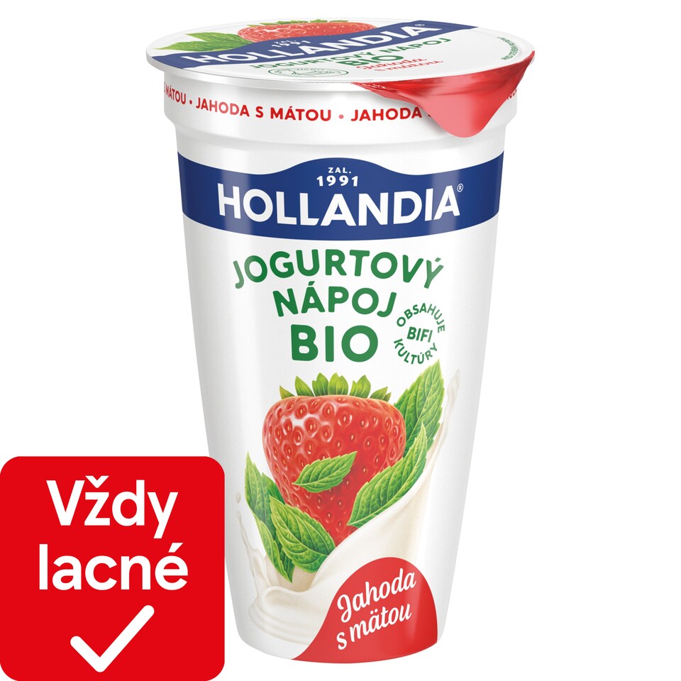 Hollandia Bio BiFi drink jahoda s mätou 230 g