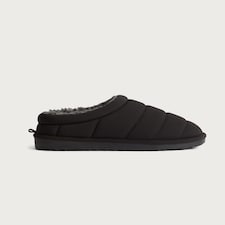 F&F Boys Padded Faux Fur Lined Mule Slippers in Black