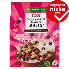 Tesco Zmes kakaových obilninových guľôčok a obilninových guľôčok s vanilkovou príchuťou 450 g