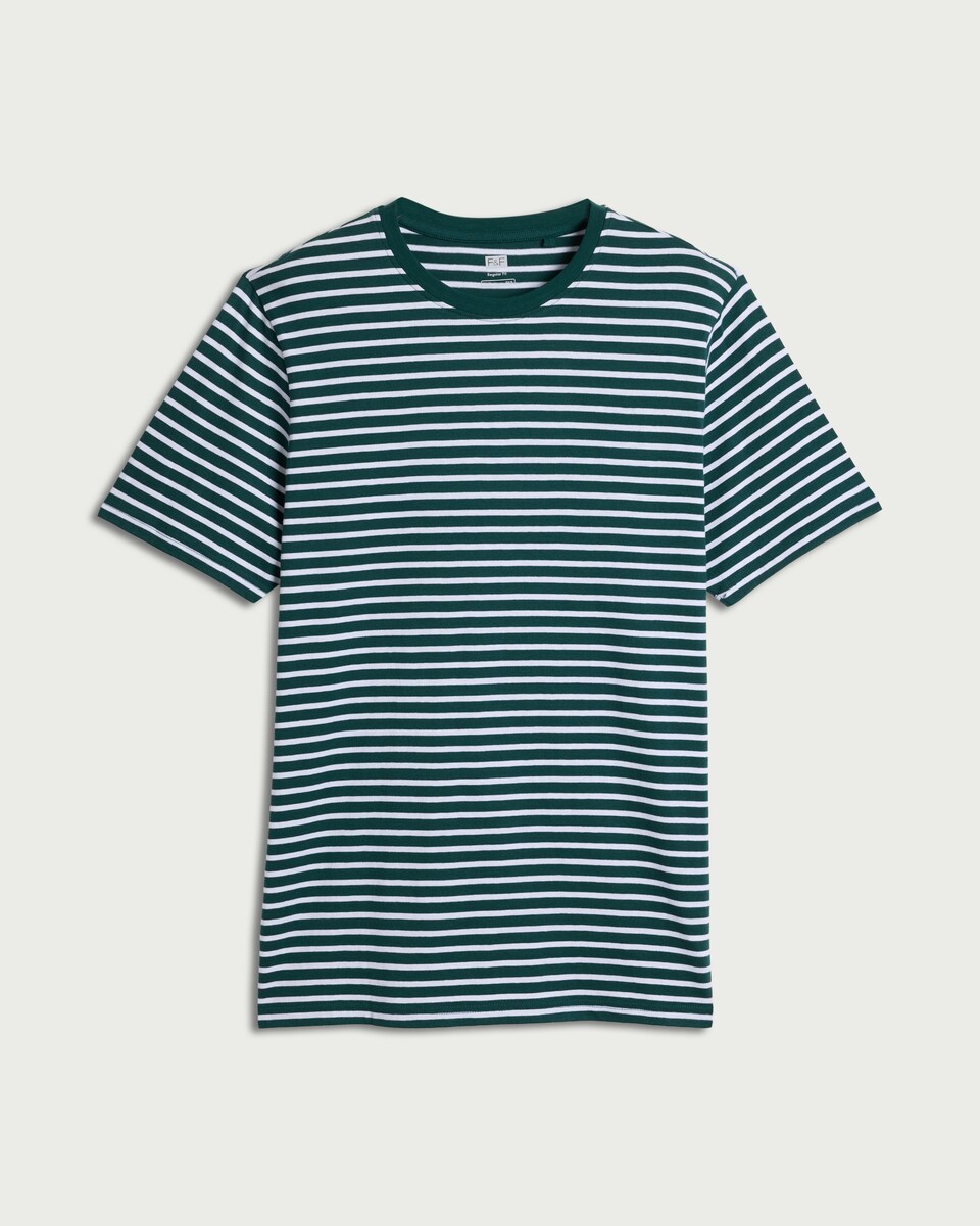 image 1 of F&F Pure Cotton Striped T-Shirt in Green