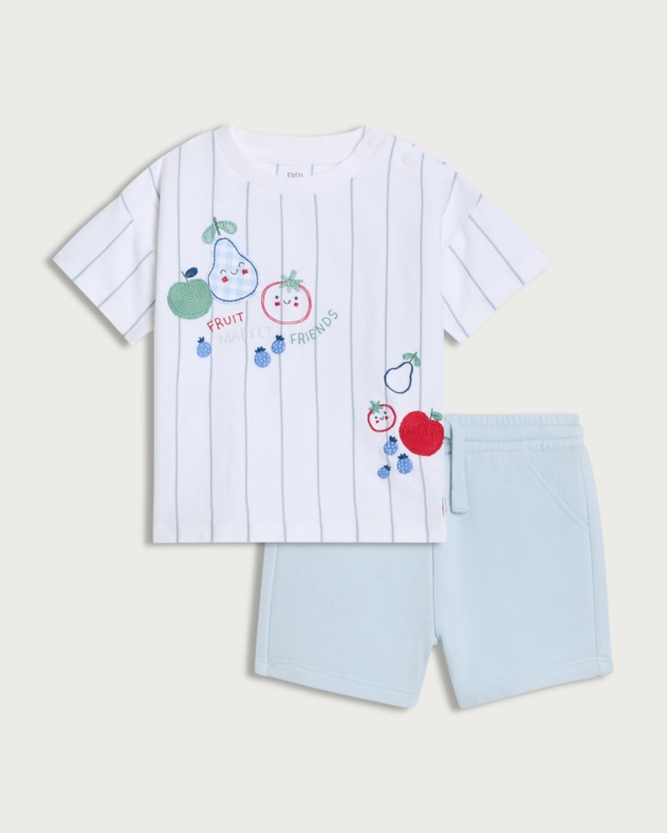 F&F Baby 2-Piece Fruit Friends T-Shirt and Shorts Set in White