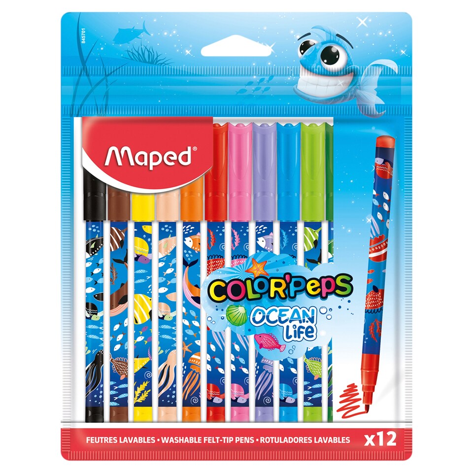 Maped Color'Peps Ocean Life kimosható filctoll készlet, 2 mm, 12 különböző szín