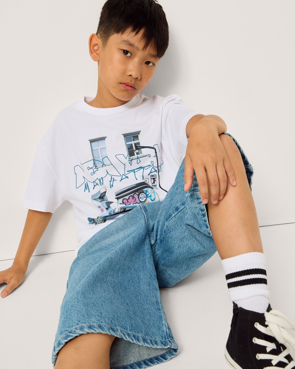 image 1 of F&F Boys Pure Cotton Printed T-Shirt in White