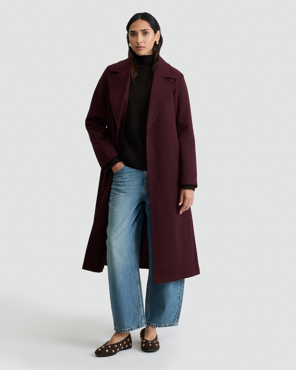 image 1 of F&F Belted Longline Coat in Purple