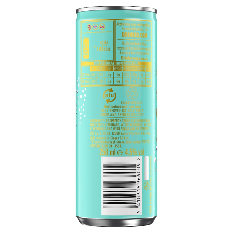 image 1 of Smirnoff Raspberry Crush & Lemonade Ready To Drink Premix 250ml