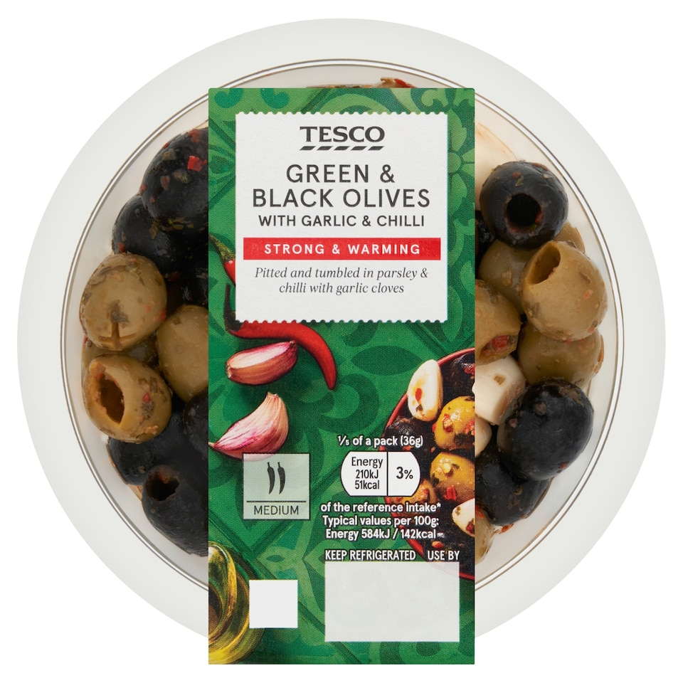 Tesco Olives With Garlic & Chilli 180g