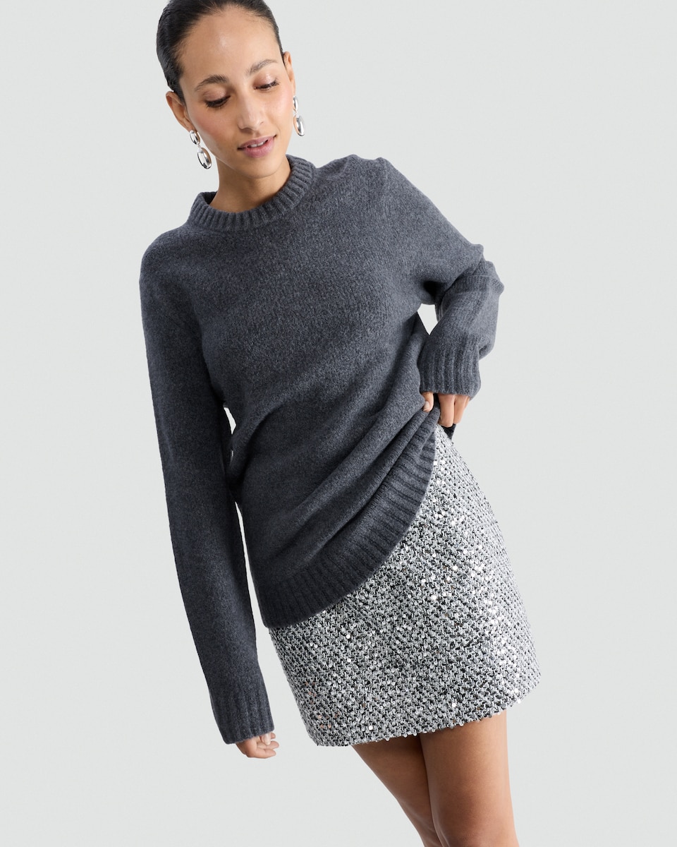 image 1 of F&F Boucle Textured Sequin Embellished Mini Skirt in Black