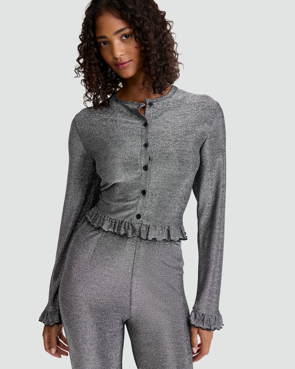 image 1 of OH ME OH MY Metallic Button Up Co-ord Cardigan in Grey