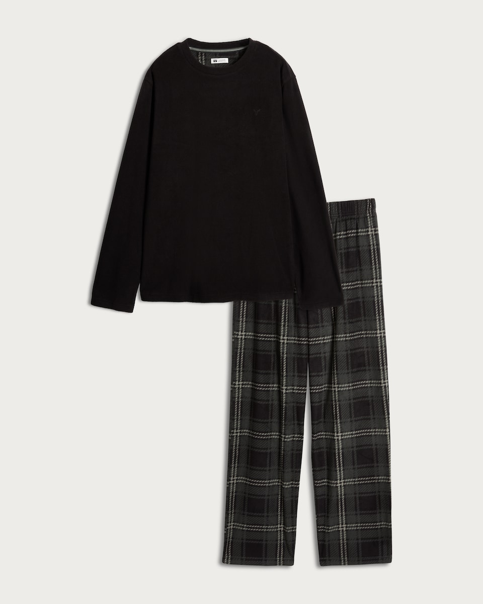 image 1 of F&F Check Print Long Sleeved Pyjama Set in Green
