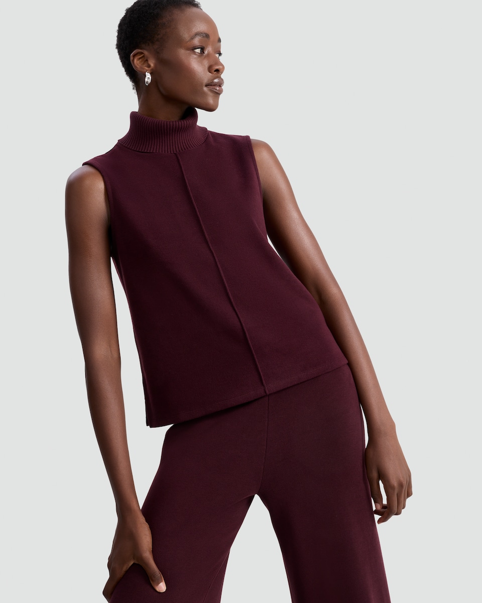 image 1 of F&F Seam Detail Roll Neck Sleeveless Co-Ord Top in Burgundy