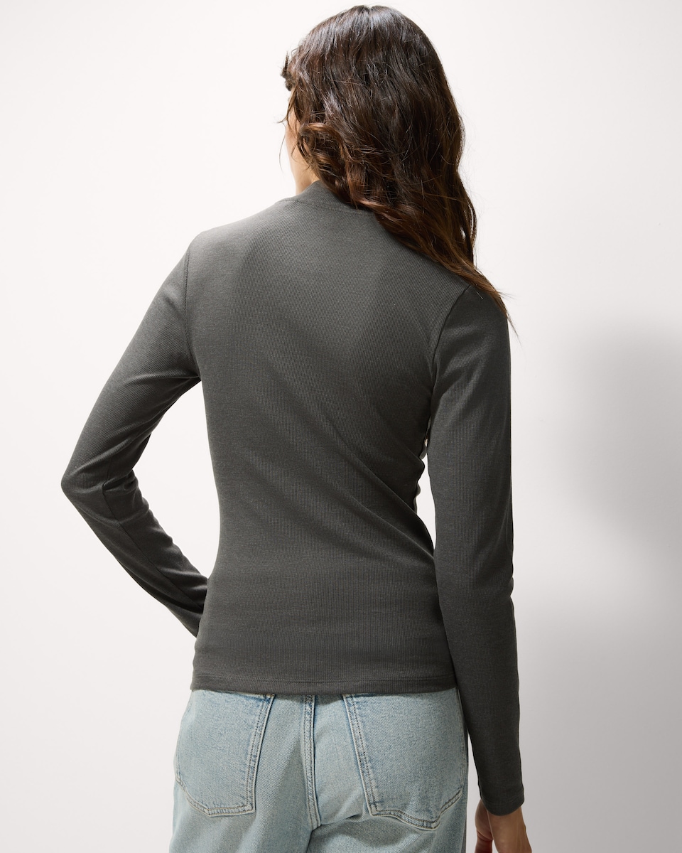image 1 of F&F Cotton Rich High Neck Top in Grey Marl