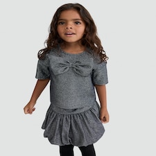 F&F Girls 2-Piece Sparkle Bow Top and Skirt Set in Black