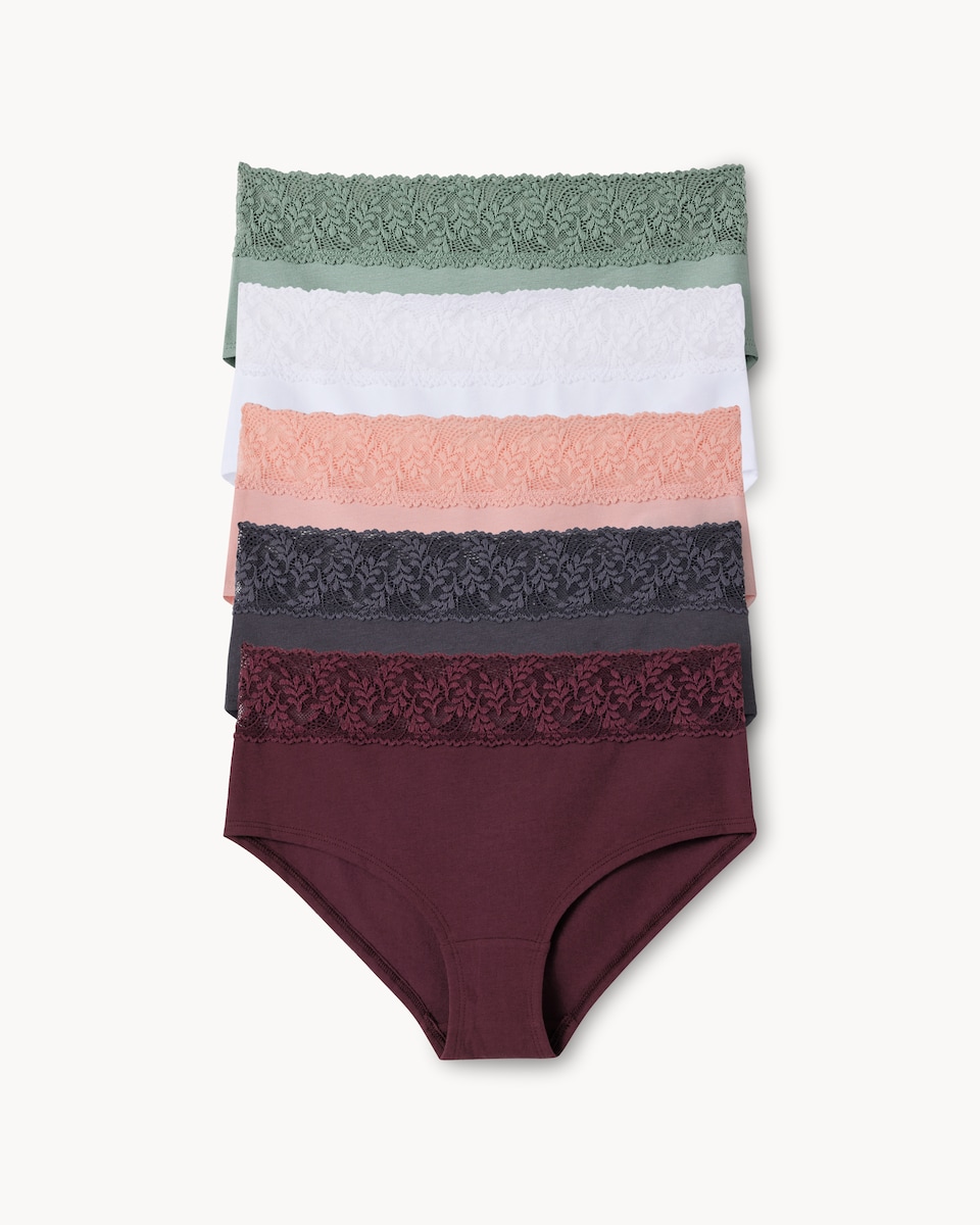 image 1 of F&F 5-Pack Cotton Rich Lace Trim Shorts in Multi