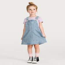 F&F Girls Cotton Rich Denim Pinafore and T-Shirt Set in Multi Blue