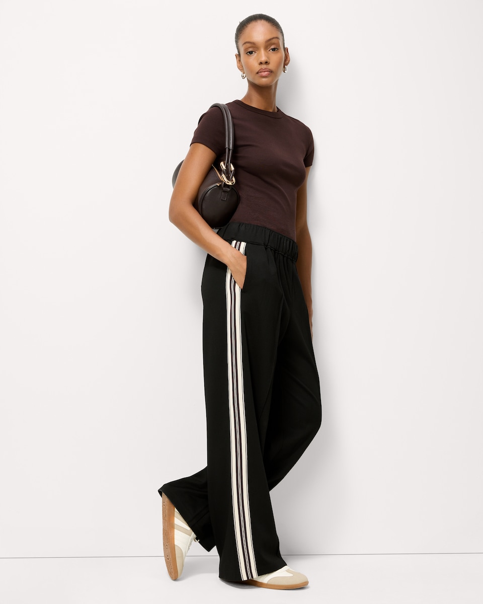 image 1 of F&F Side Stripe Wide Leg Trousers in Black