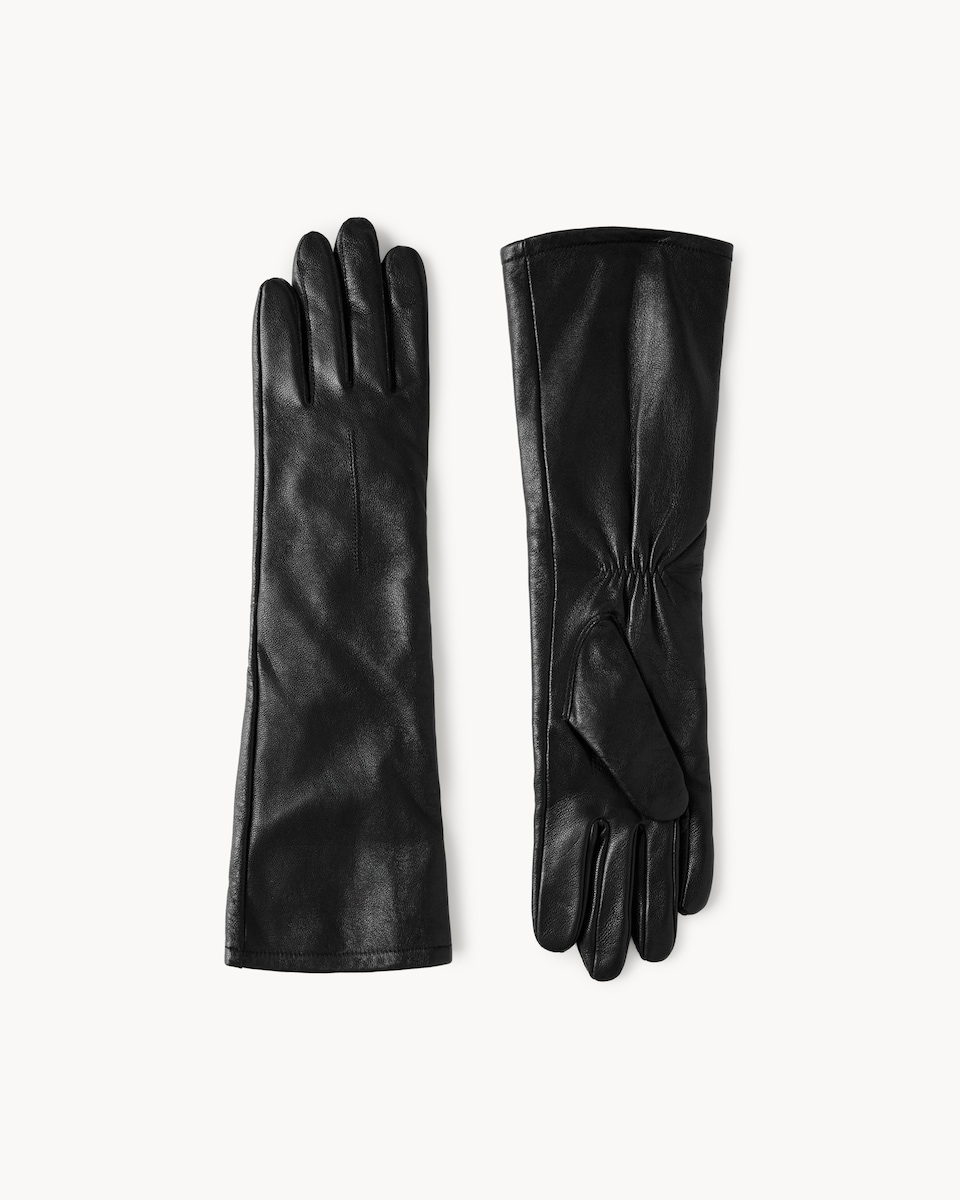 image 1 of F&F Leather Long Gloves in Black