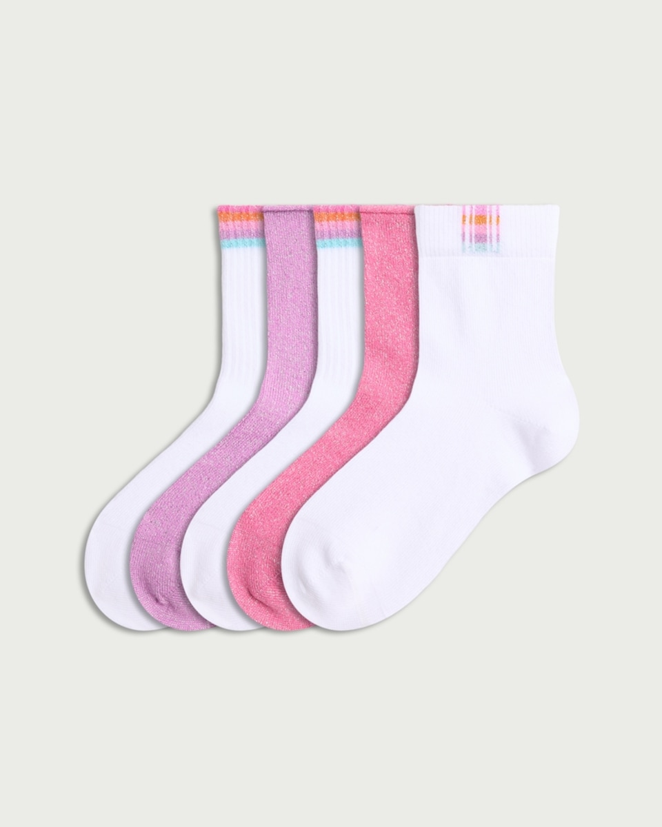 F&F Girls 5-Pack Cotton Rich Glitter Crop Socks in Multi