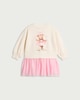 image 3 of F&F Girls Cotton Rich Bear Ballerina Sweater Dress in Cream