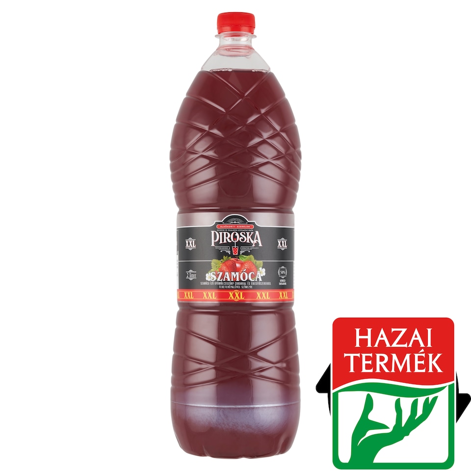 Piroska XXL szamóca ízű gyümölcsszörp feketerépalével színezve cukorral és édesítőszerekkel 2 l