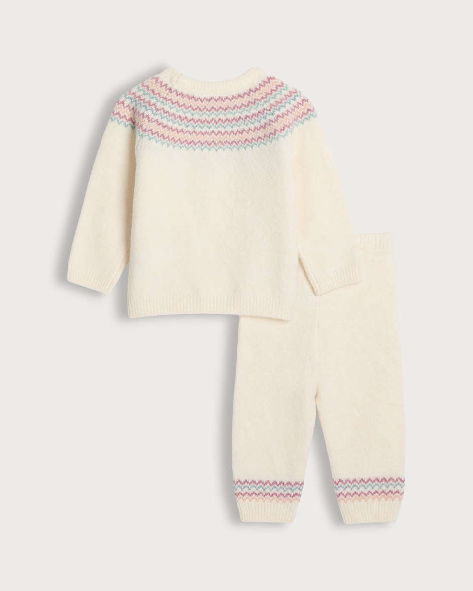 image 1 of F&F Baby 2-Piece Fairisle Knitted Jumper and Trousers Set in Cream