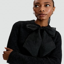 The F&F Edit Textured Bow Detail Cardigan with Wool in Black