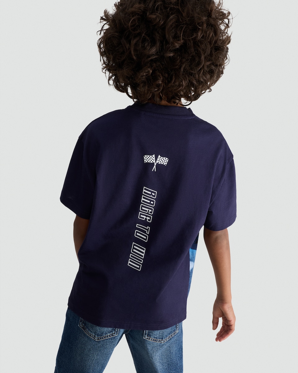 image 1 of F&F Pure Cotton Rage to Win Car Print T-Shirt in Black