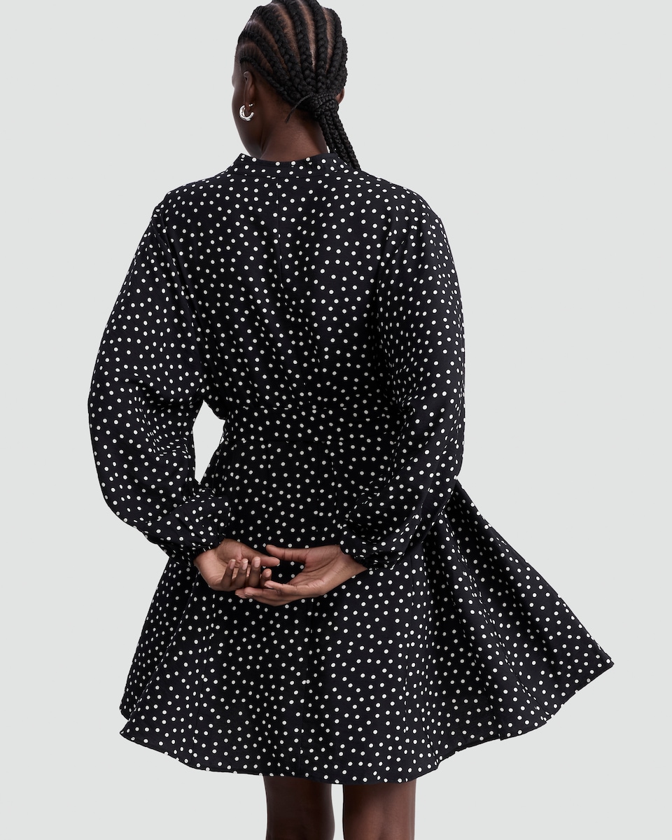 image 1 of F&F Polka Dot Tie Waist Dress in Multi Black White