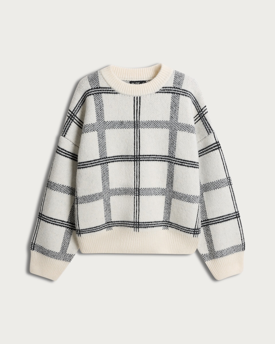 image 1 of F&F Check Print Oversized Jumper  in Multi White