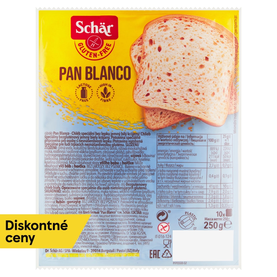 Schär Pan Blanco chlieb špeciálny bezgluténový jemný biely krájaný 250 g