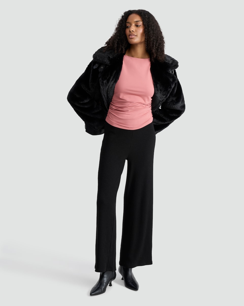 image 1 of F&F Polyamide Cowl Neck Ruched Sleeveless Top in Rose