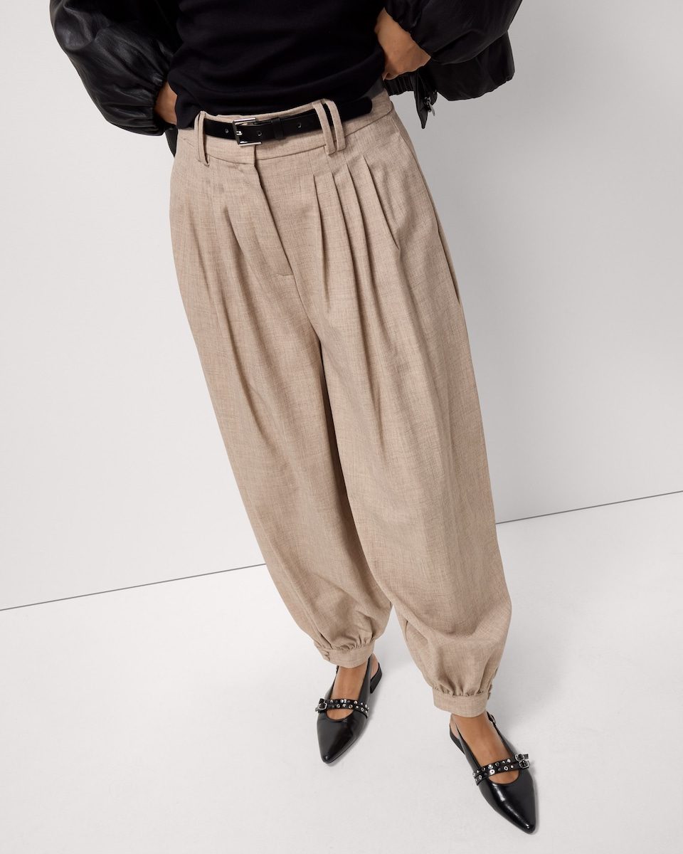 image 1 of F&F Belted Balloon Leg Trousers in Beige