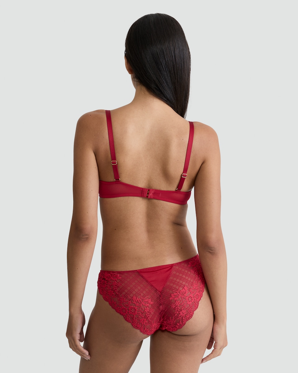 image 1 of F&F Floral Lace Detail Underwired Plunge Bra in Red