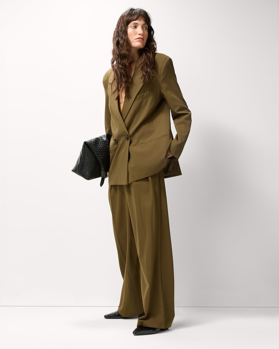 image 1 of F&F Pleated Wide Leg Co-ord Trousers in Khaki