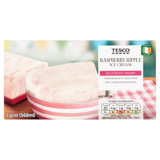 Tesco Raspberry Ripple Ice Cream 1 Pint 568Ml Tesco Groceries