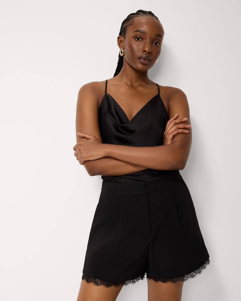 image 1 of F&F Tailored Lace Trim Shorts in Black