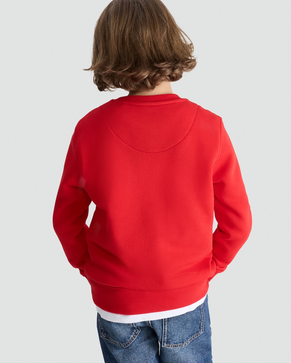 image 1 of F&F Boys Cotton Rich Christmas Crew Sweatshirt in Red