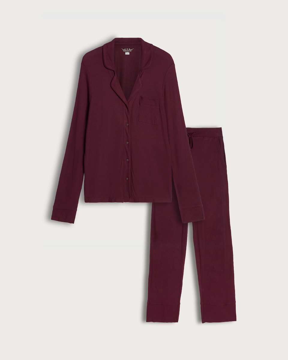 F&F Wide Leg Button Up Pyjama Set in Purple