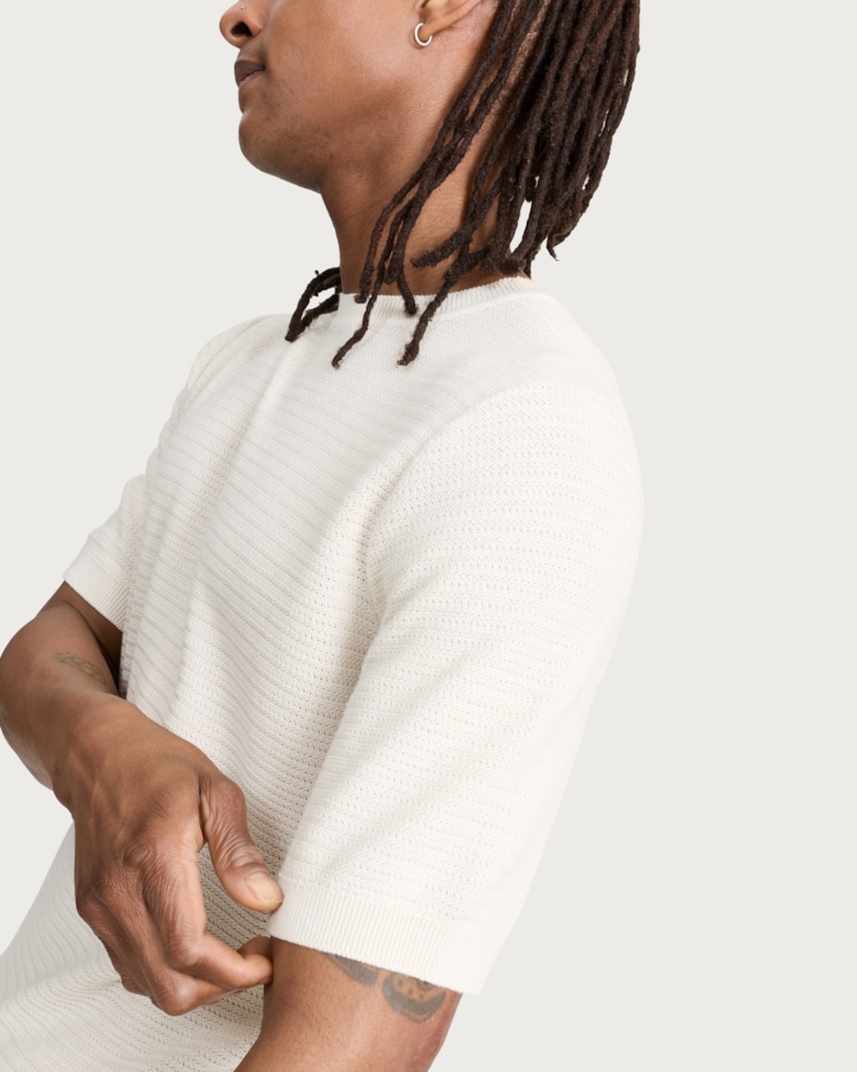 image 1 of The F&F Edit Pure Cotton Textured Knit T-Shirt in Ecru